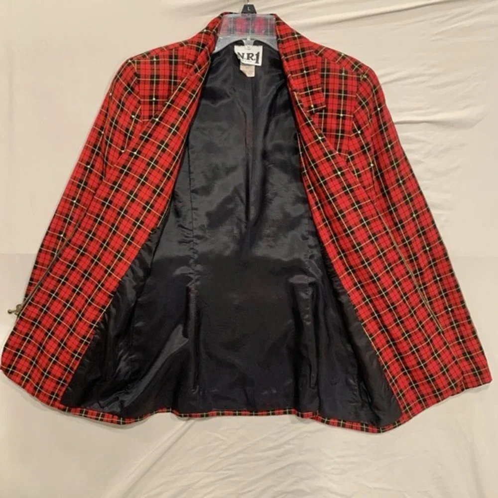 Vintage N.R.1 Red Plaid Blazer Size 8‎ Made in USA Punk Grunge Preppy 90s Y2K
